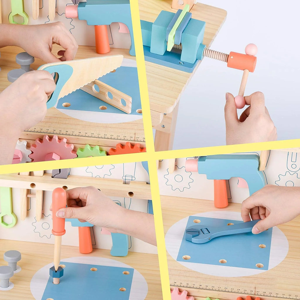 Children's tool table toys game workbench wooden tool table workshop workbench with tool set wooden construction workbench toys