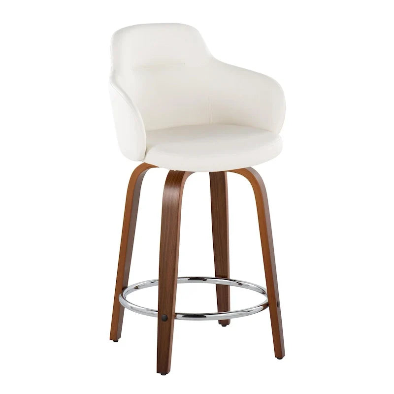 Set of 2 Carson Carrington Iglabo 24-Inch Fixed-Height Counter Stools with Bent Wood Legs and Round Footrest
