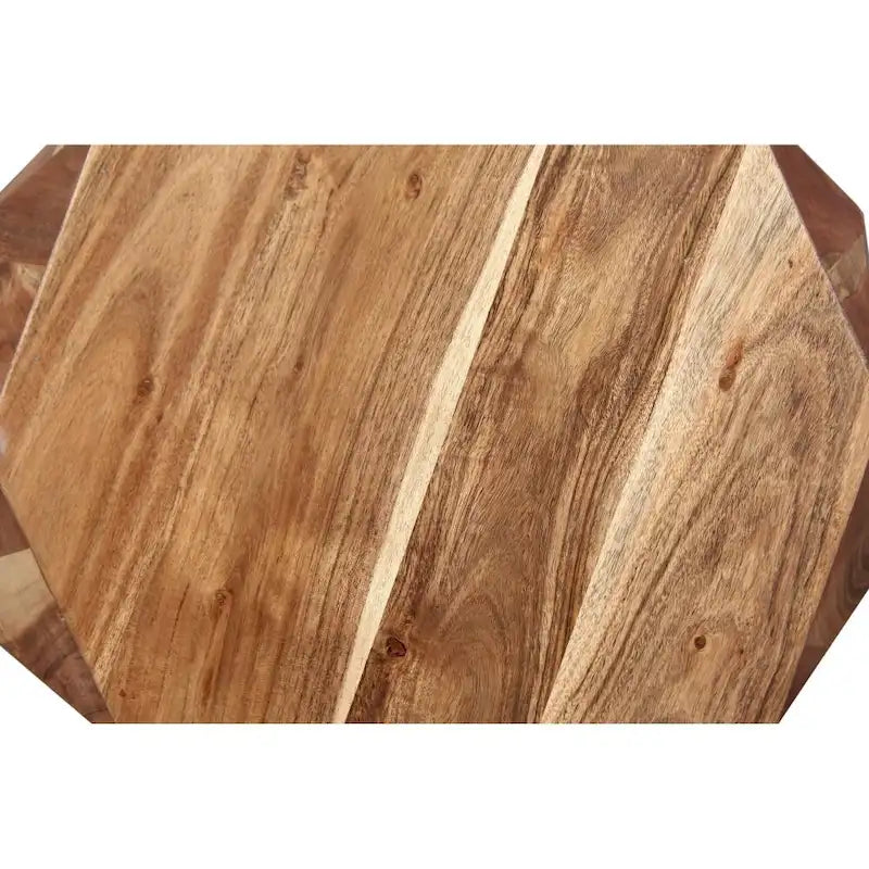 Handcrafted 21.5-Inch Octagonal Mango Wood Side Table with Faceted Design - Natural Brown Finish (16L x 16W x 21.5H)