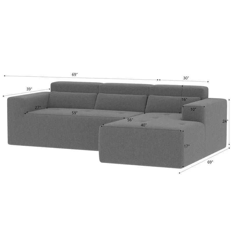 L Shaped Sectional Sofa with Upholstered Cushions and Modular Design