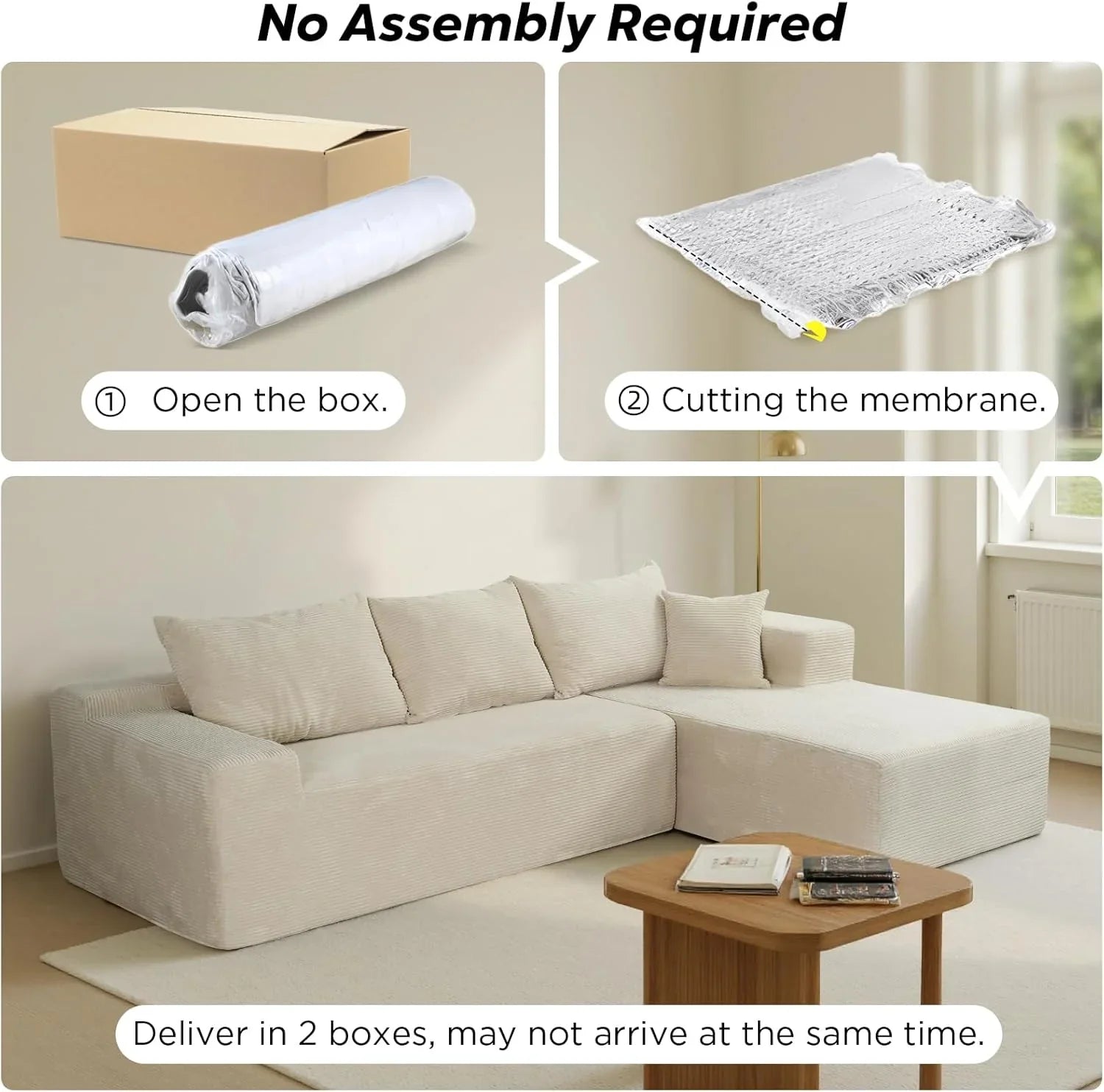 Cloud Sectional Couch with L-Shape Chaise,Modern Modular Sofa with Deep Seat, Upholstered Couches for Living Room Bedroom,No Assembly Required, Beige (Left Facing Chaise)