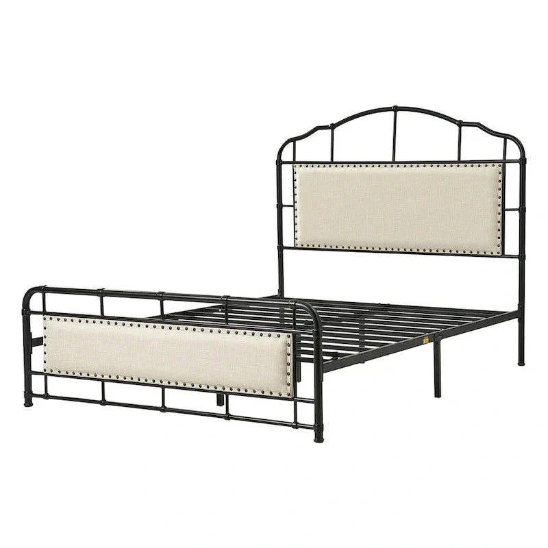 HULALA HOME Eufemia Industrial 62-Inch High Headboard Metal Platform Bed Frame