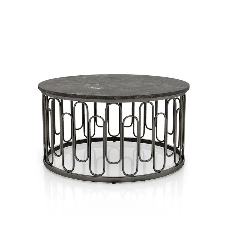 Lars Contemporary Round Coffee Table with Marble Top and Sturdy Metal Base by Furniture of America