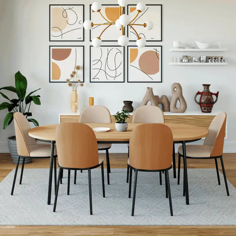 LeisureMod Tule Collection 7-Piece Black Steel Dining Set with 6 Chairs and Table
