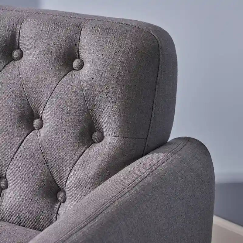 Mid Century Tufted Sofa with Cushioned Seat and Wooden Legs