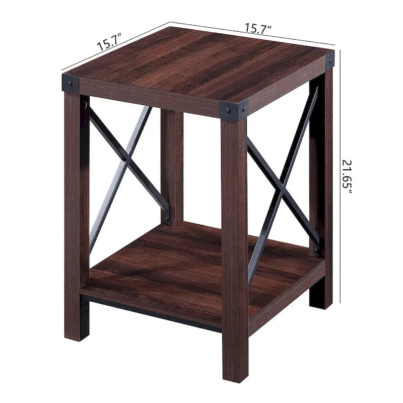 Ledel Rustic Farmhouse Accent End Table with Storage Shelf