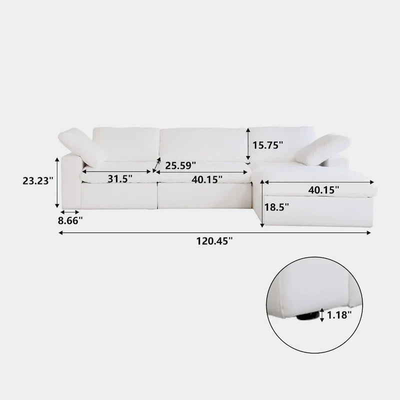 Sectional Couch with L-Shaped Design and Linen Upholstery, Featuring Multiple Cushions