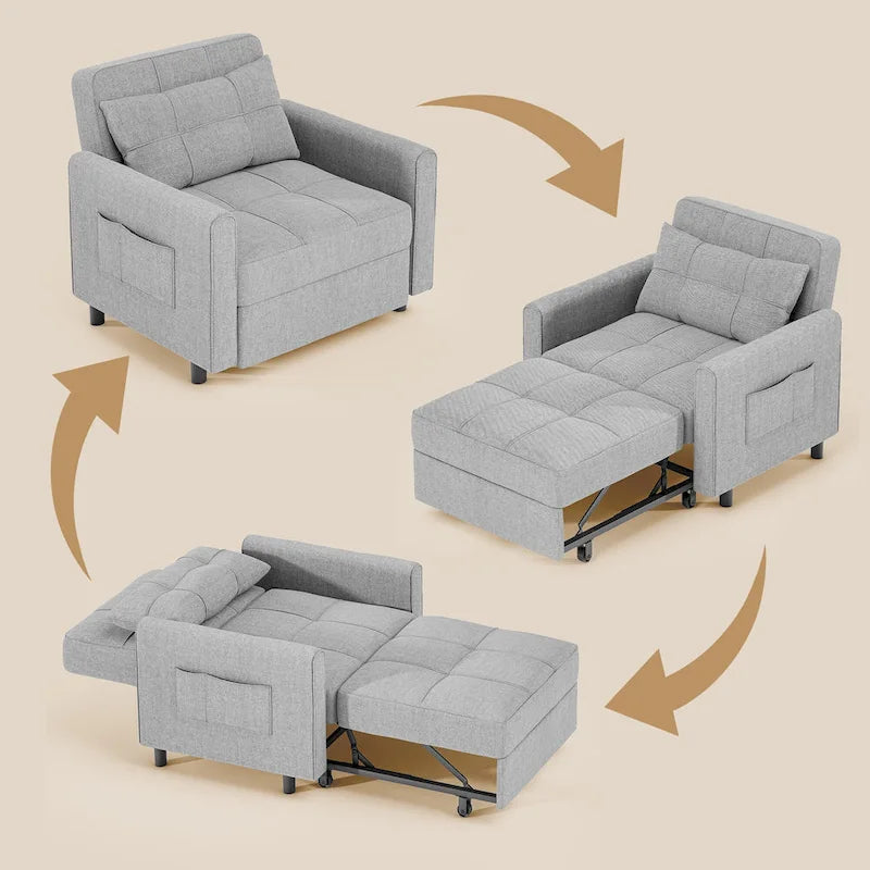 3-in-1 Pull-Out Sofa Bed Sleeper Chair , Convertible Adjustable Foldable Upholstered Lounge Couch