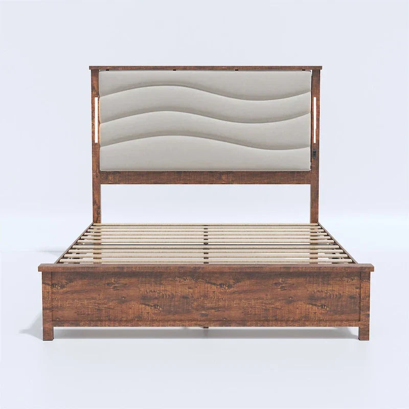 King Size Upholstered Bed Frame with Integrated Charging Station