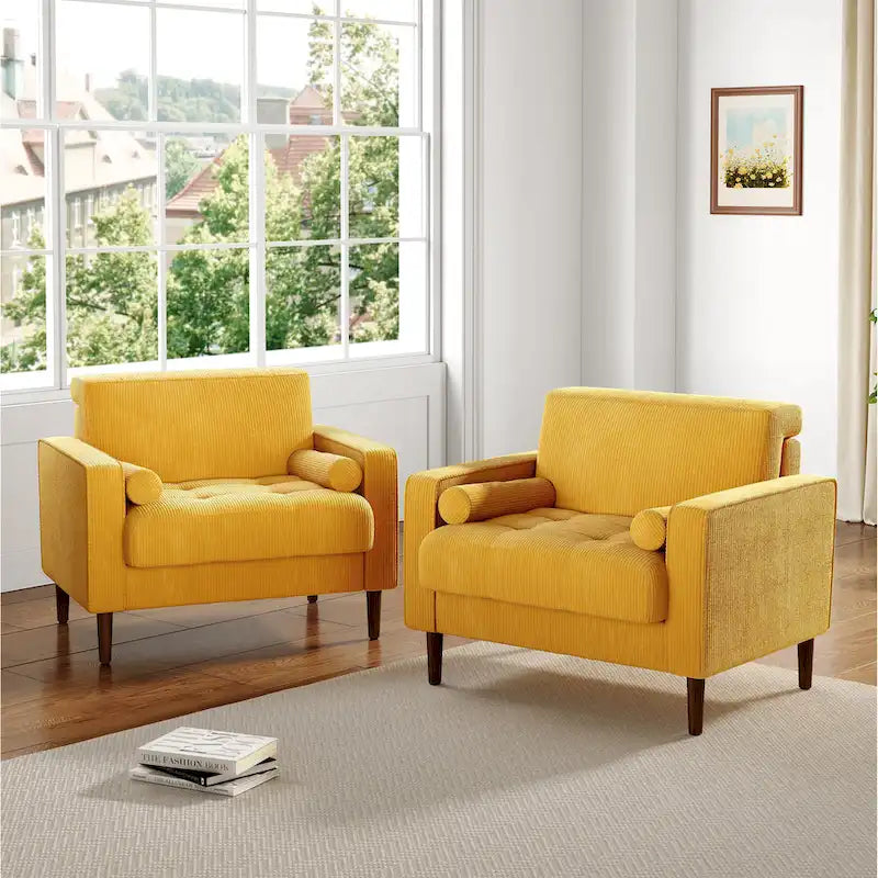 Set of 2 Modern Wide Armchairs in Corduroy - Accent Chairs