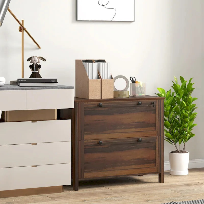 HOMCOM 2-Drawer Lateral File Cabinet with Lock and Adjustable Hanging Bar for Letter and A4 Files – Ideal for Home Office