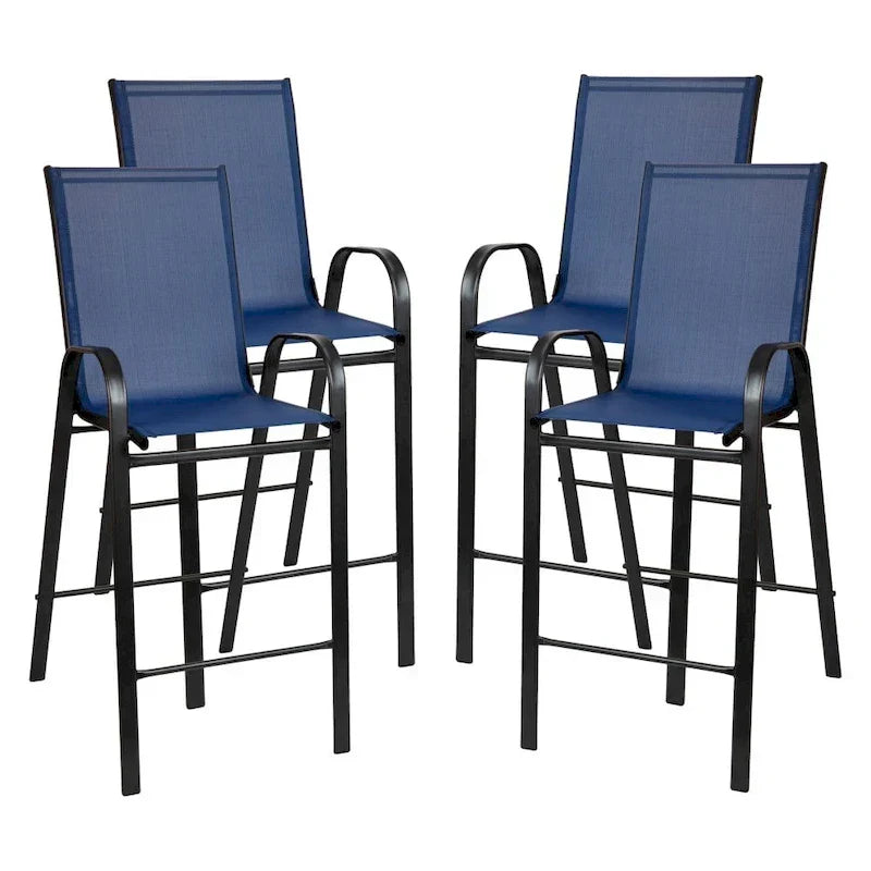Set of 4 Outdoor Barstools with Flexible Comfort Material - Patio Seating