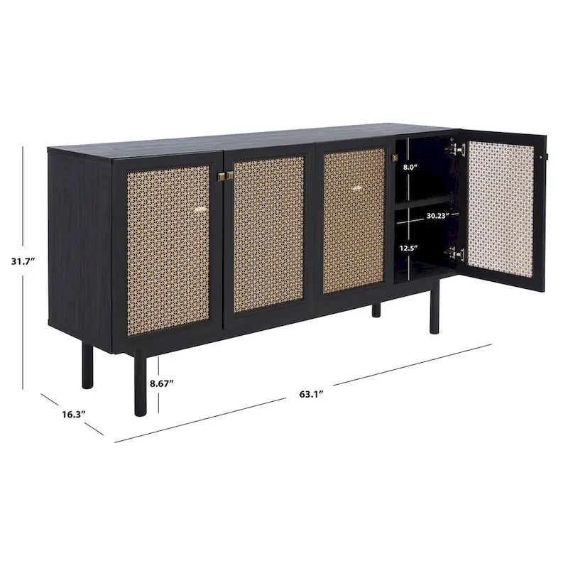 SAFAVIEH Micaela 63-Inch 4-Door Media TV Stand - Dimensions: 63.1" W x 16.3" D x 31.7" H