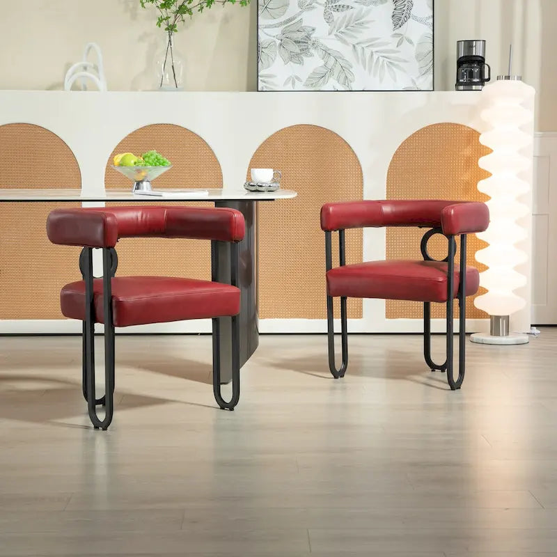 Set of 2 Contemporary PU Fabric Upholstered Barrel Accent Chairs - Stylish Dining and Living Room Armchairs