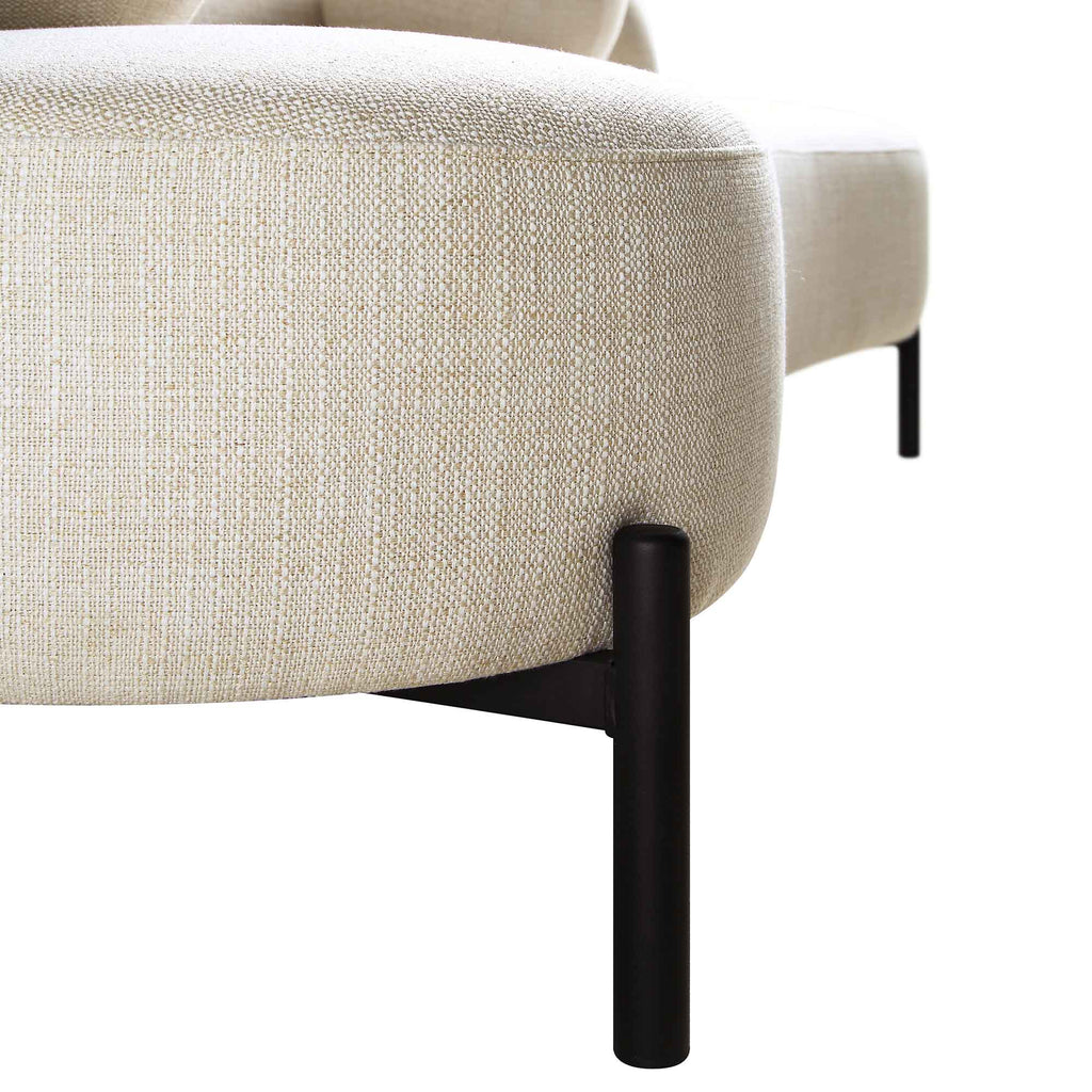 3-Seater Curved Sofa with Ball Cushions, Beige Linen Blend