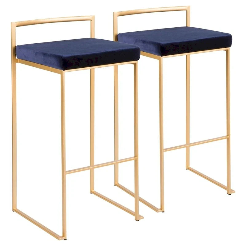 Set of 2 Stackable Gold Bar Stools with Silver Orchid Forest Finish