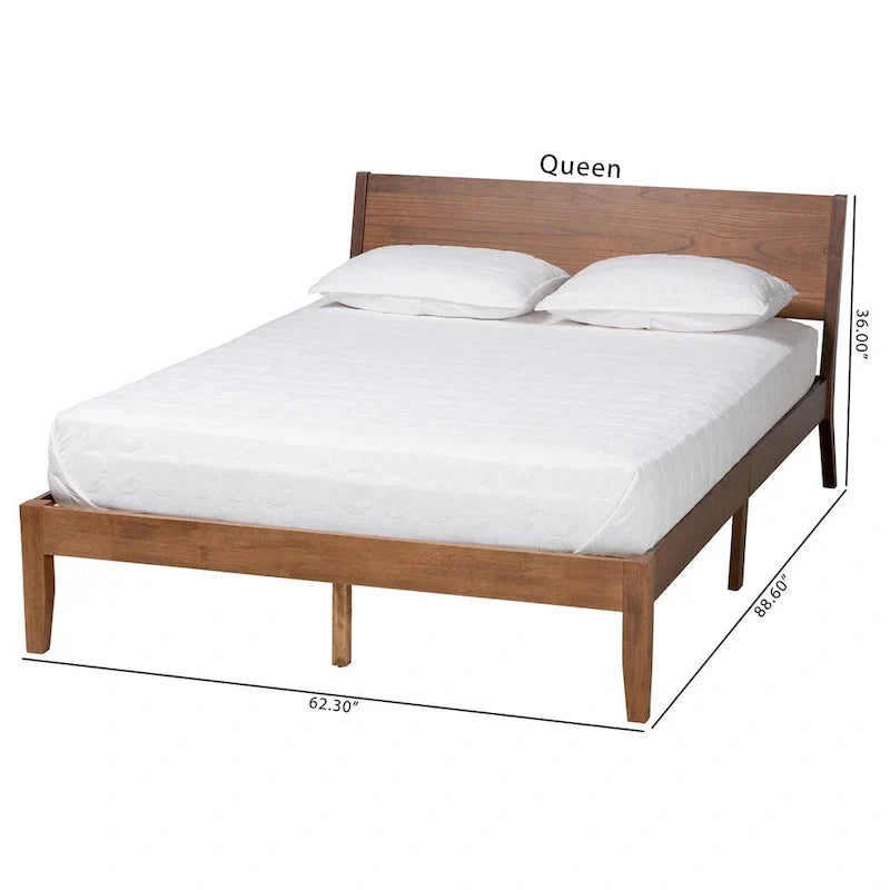 Salvatore Mid-Century Modern Walnut Brown Wood Platform Bed