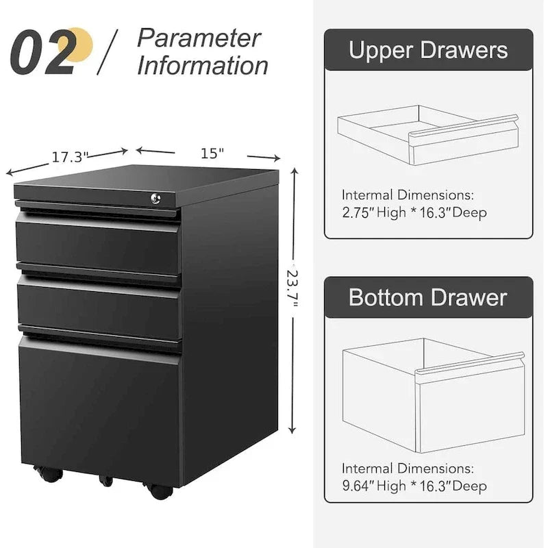 Metal Locking File Cabinet with 3 Drawers for Home Office