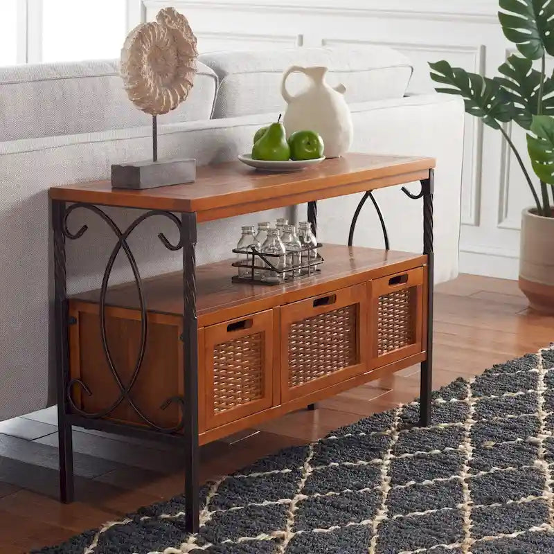 SAFAVIEH Tamuita Antique Pewter Console Table with Dark Walnut Finish - Dimensions: 36 x 13.8 x 24.8 inches