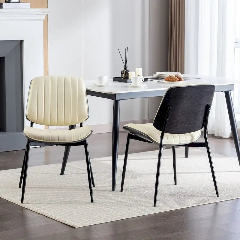 Set of 2 Retro Linen Dining Chairs with Bentwood Backs and Metal Legs