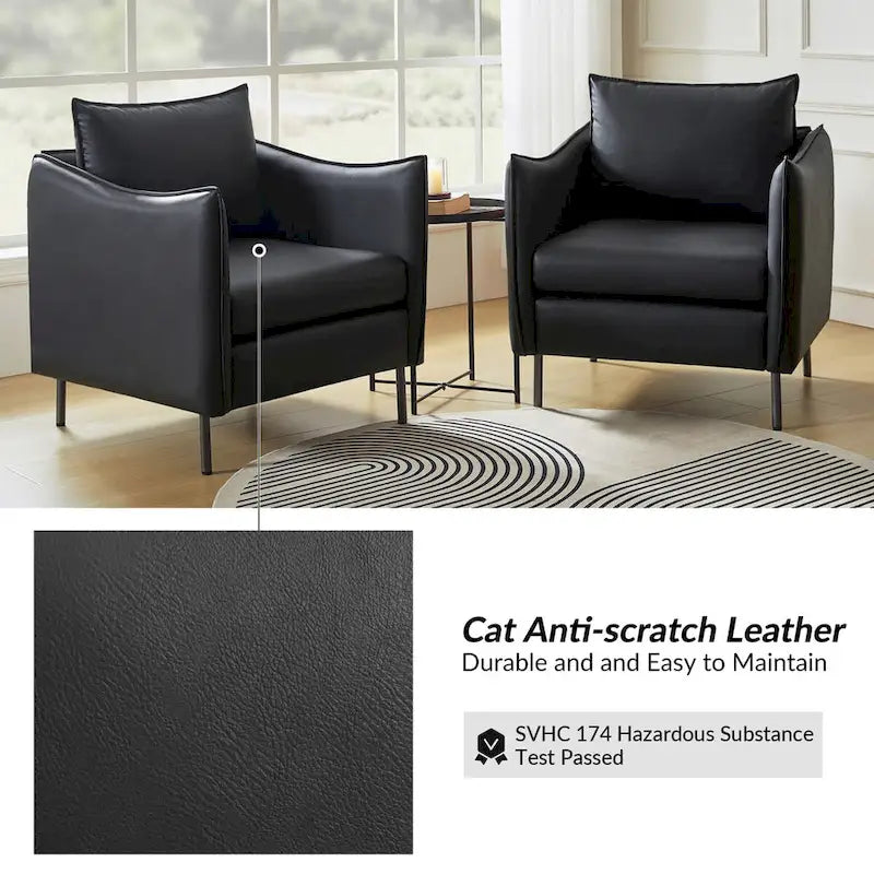 Set of 2 Christopher Modern Armchairs with Anti-Scratch Fabric and Black Metal Legs by HULALA HOME