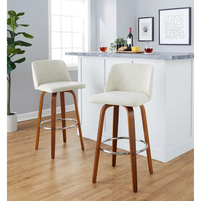 Set of 2 Carson Carrington Vallberga 30-Inch Fixed-Height Bar Stools with Walnut Wood Base