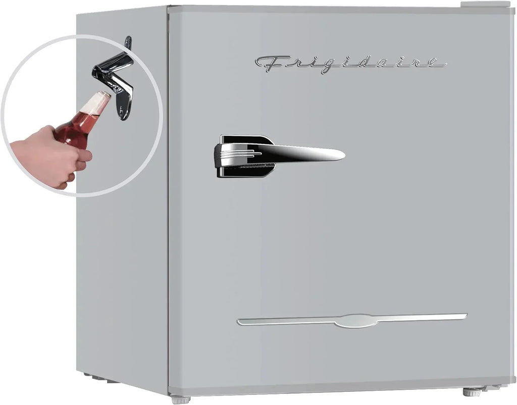Frigidaire EFR176 Retro Compact Fridge with Chiller Mini Refrigerator with Built-in Bottle Opener for Office, Bedroom, Dorm Room or Cabin, 1.6 cu ft 16" D x 18" W x 18.5" H, Moonlight