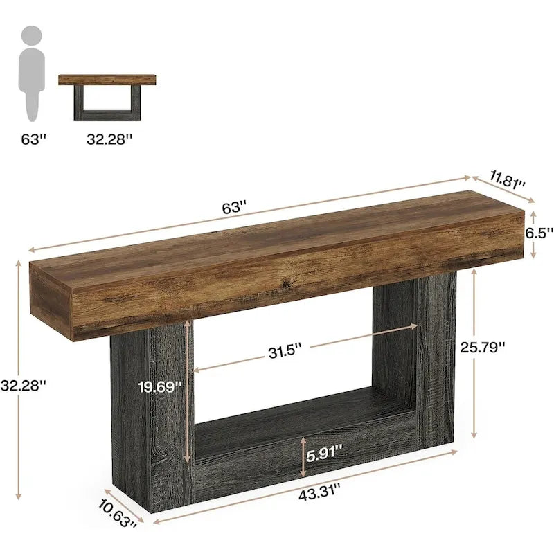 Rustic 2-Tier Entryway Table for Living Room, Hallway, and Foyer