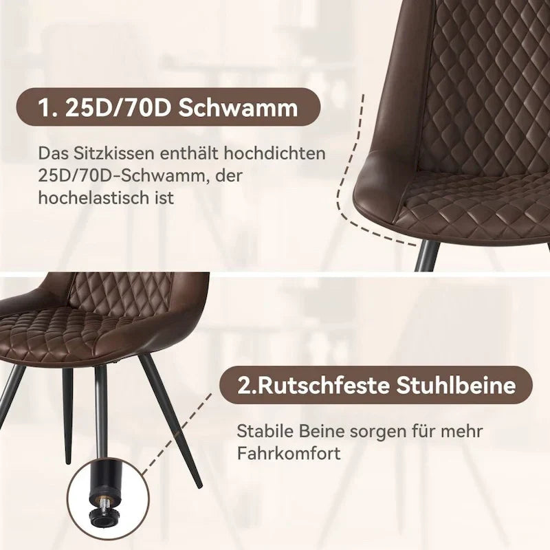 Set of 2 Leather Dining Chairs with Metal Legs