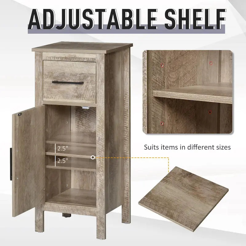 Kleankin Barnwood Bathroom Floor Cabinet with Drawer and Adjustable Shelf - Versatile Storage for Entryway or Living Room