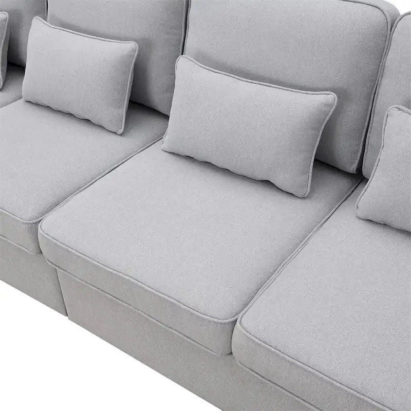 Merax 104 Modern 4-Seater Linen Sofa with Armrest Pockets and 4 Pillows - Minimalist Design