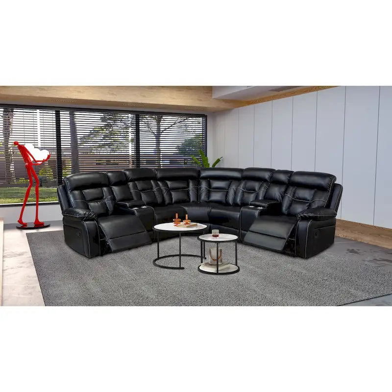 Mid-Century Modern Faux Leather Reclining Sectional Sofa