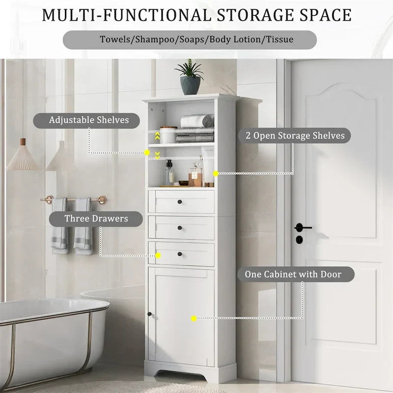 Merax Vertical Bathroom Storage Cabinet with 3 Drawers and Adjustable Shelves