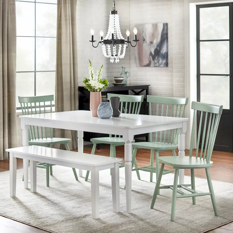 Set of 2 Spindle Back Dining Chairs Solid Rubberwood Farmhouse Style
