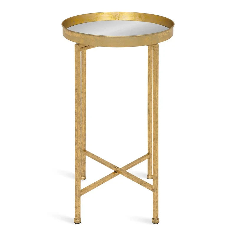 Kate and Laurel Celia Round Metal Folding Accent Table with Tray