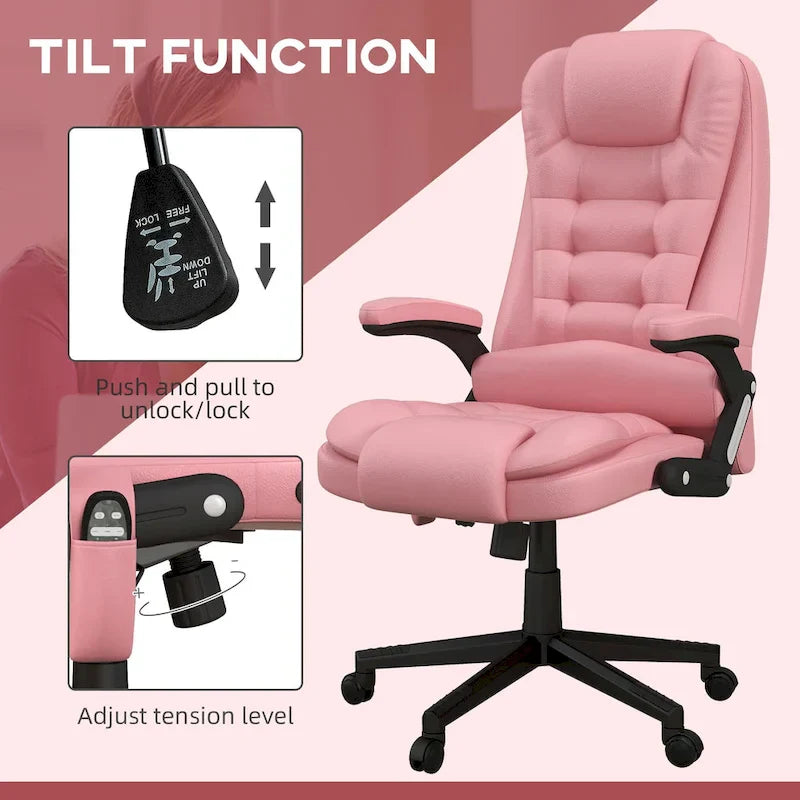 HOMCOM High Back Massage Office Chair with 6 Vibration Points and Heated Recline - PU Leather Computer Chair