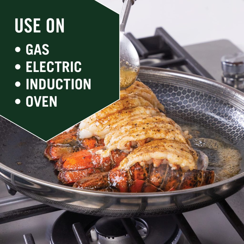 HexClad 12-Inch Hybrid Nonstick Fry Pan with Glass Lid, Oven & Dishwasher Safe, Silver