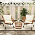 3-Piece Patio Conversation Bistro Set, Outdoor Rattan Furniture Set with Glass Table & 2 Wide Armchairs, Seat Cushions