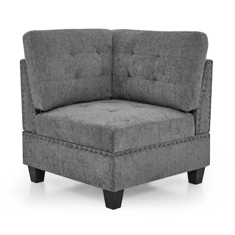 Grey Chenille L-Shaped Modular Sectional Sofa Set with Three Individual Chairs and Three Corner Pieces - Dimensions: 116W x 89.5D x 36.5H