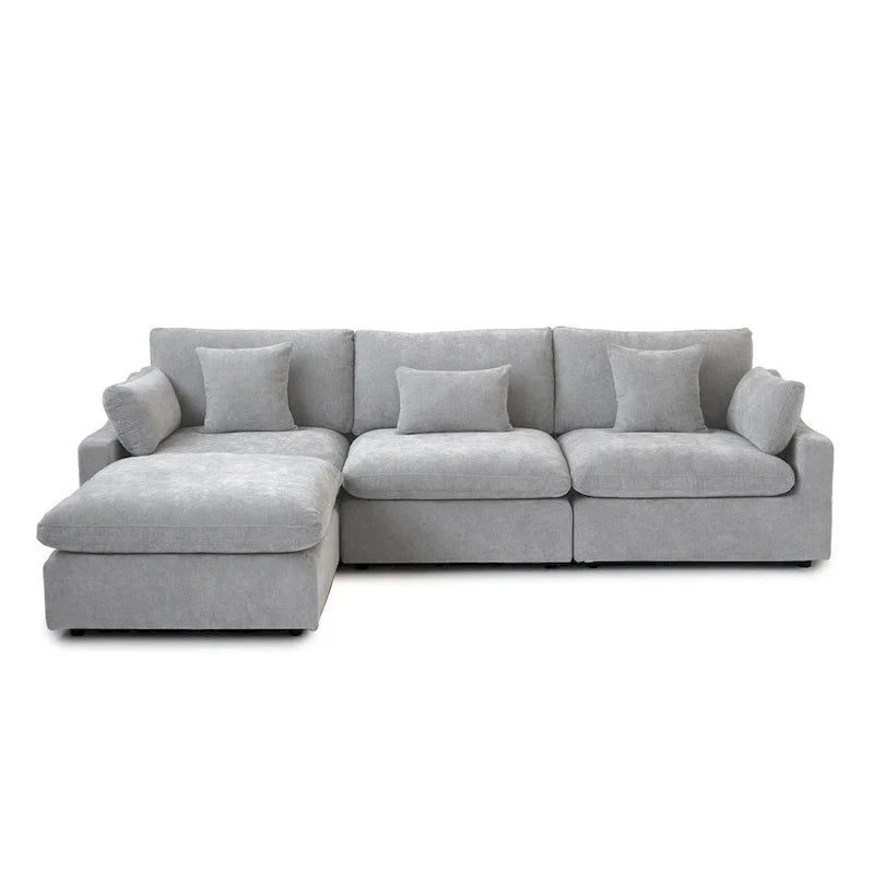 Sectional Couch with L-Shaped Design and Linen Upholstery, Featuring Multiple Cushions