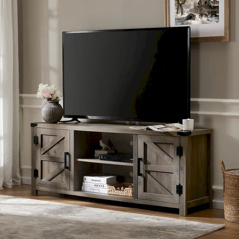 Rustic Farmhouse Barndoor TV Stand - Entertainment Center for TVs up to 70 Inches
