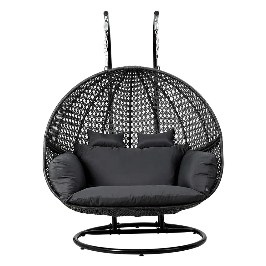 Gardeon Outdoor Egg Swing Chair Wicker Furniture Pod Stand Cushion 2 Seater Grey