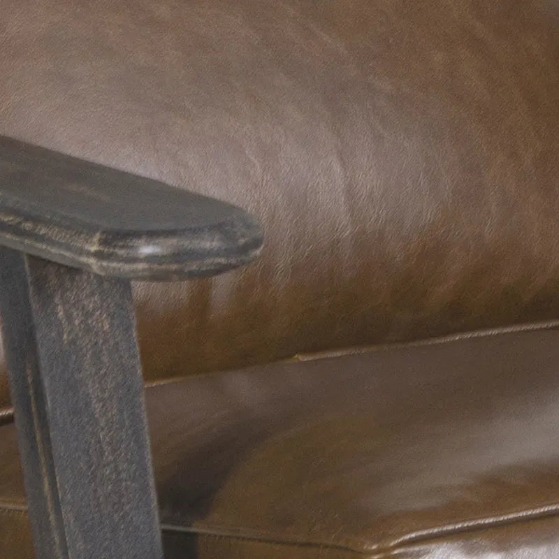 Handcrafted Amber Accent Chair with Slatted Mango Wood, Buffalo Leather Cushions, and Angled Legs