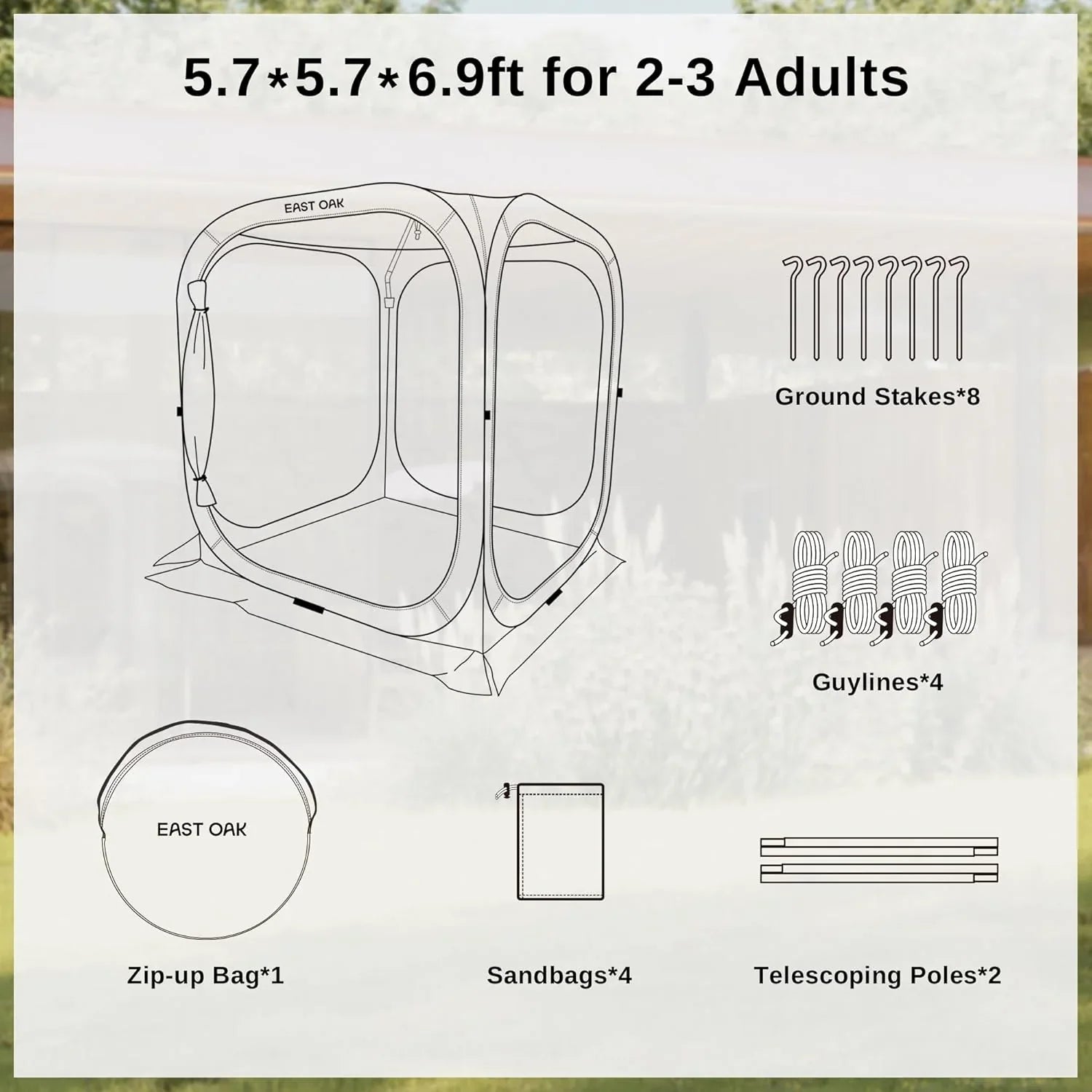 EAST OAK Screen House Tent Pop-Up, Portable Screen Room Canopy Instant Screen Tent 10 x 10 FT with Carry Bag for Patio, Backyard, Deck & Outdoor Activities, Beige