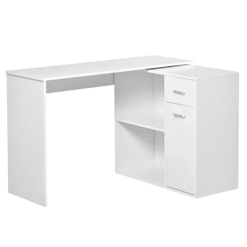 HOMCOM L-Shaped Corner Computer Desk with Rotating Storage Shelves and Drawer for Home and Office Workspaces