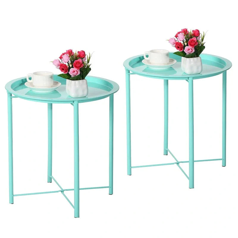 Javlergo Set of 2 Folding Round Steel TV Tray Tables - Compact Side Tables, No Assembly Needed - Dimensions: 18.5 x 18.5 x 19.7 in