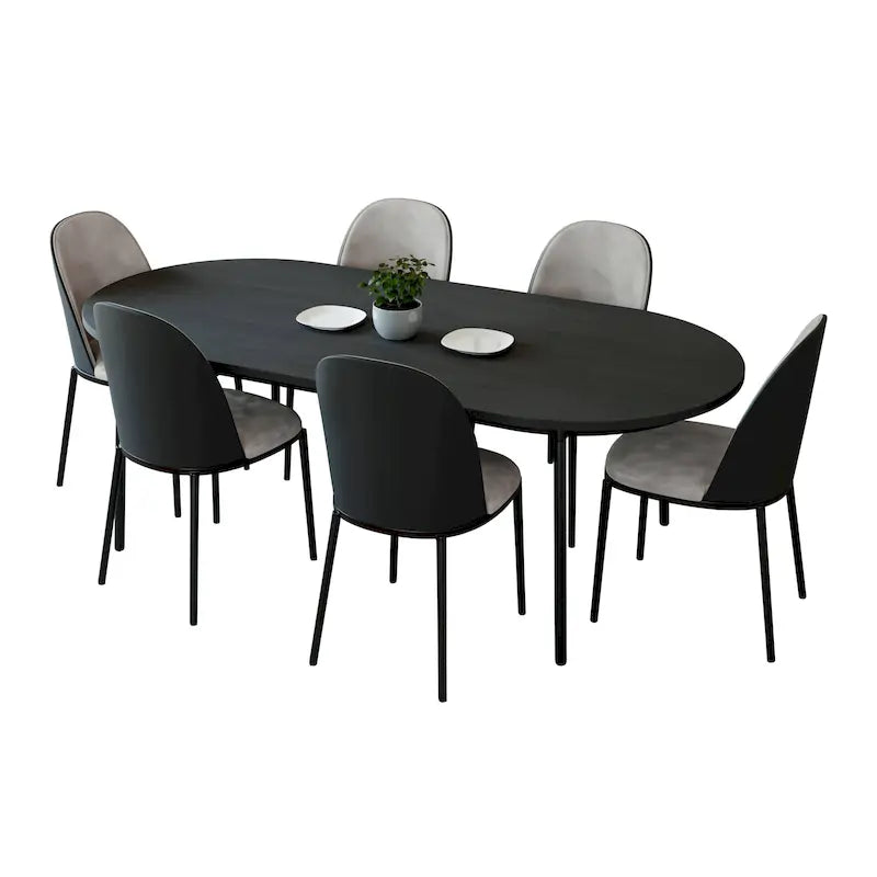 LeisureMod Tule Collection 7-Piece Black Steel Dining Set with 6 Chairs and Table