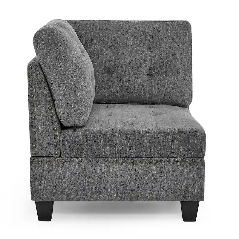 Grey Chenille L-Shaped Modular Sectional Sofa Set with Three Individual Chairs and Three Corner Pieces - Dimensions: 116W x 89.5D x 36.5H