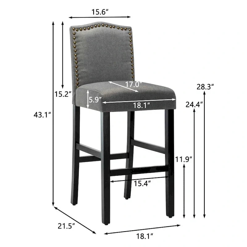 Set of 2 Upholstered 28-Inch Barstools - Stylish Pub Chairs