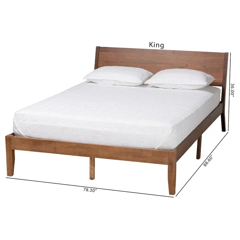 Salvatore Mid-Century Modern Walnut Brown Wood Platform Bed